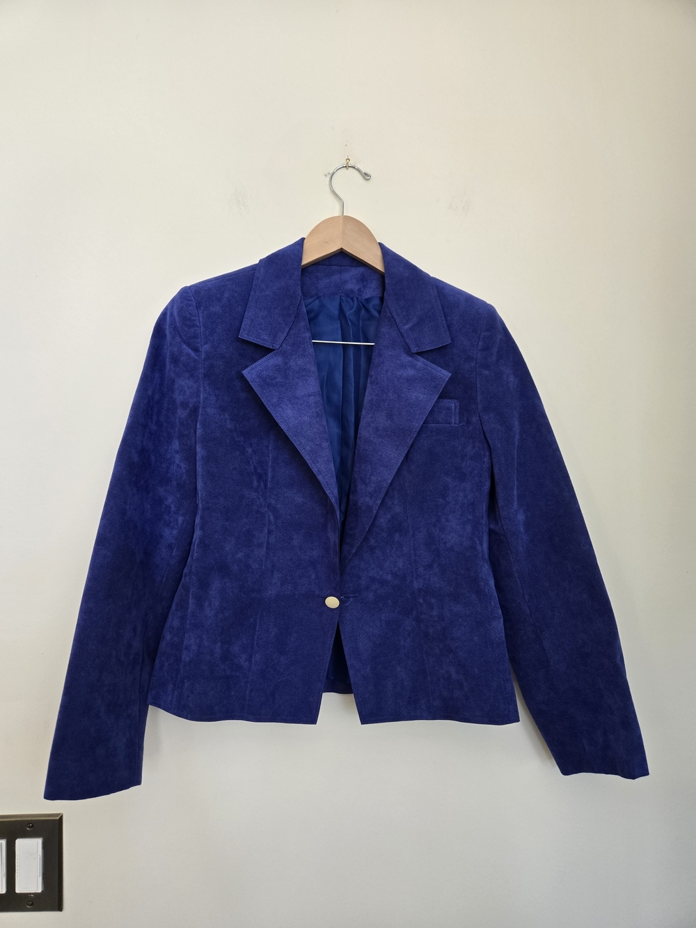 Vintage Women's Suede Single-Button Blazer Jacket - Royal Blue